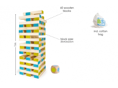 BS Toys Reuze houten stapeltoren met dobbelsteen