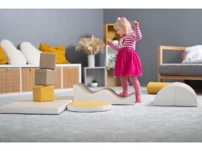 Soft Play foam speelblokken set 15, 8-delig, beige/geel/wit